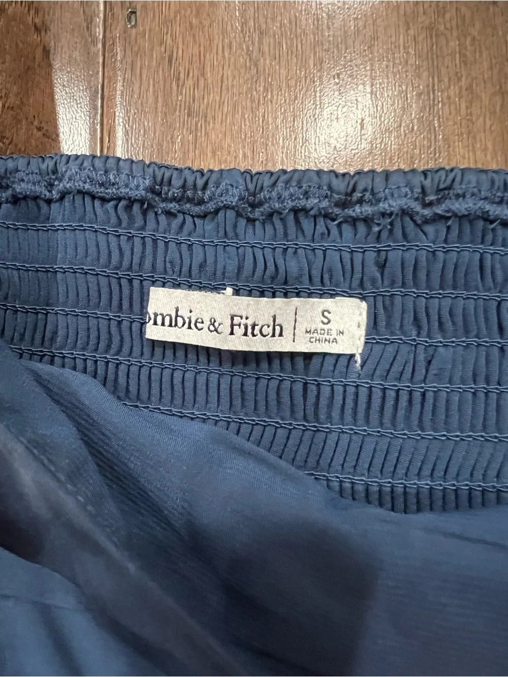 Abercrombie & Fitch Navy Square Neck Pleated Peplum Blouse